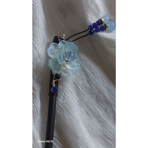 Glorious Blue Brown Floral Hair Stick